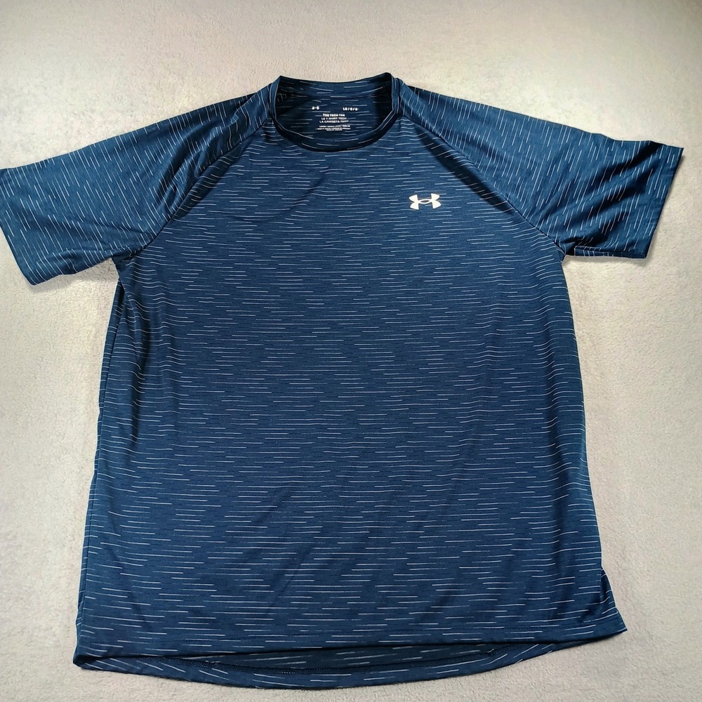Under Armour Mens Tech Tee Blue Space Dye Large Loose Fit Short Sleeve Shirt